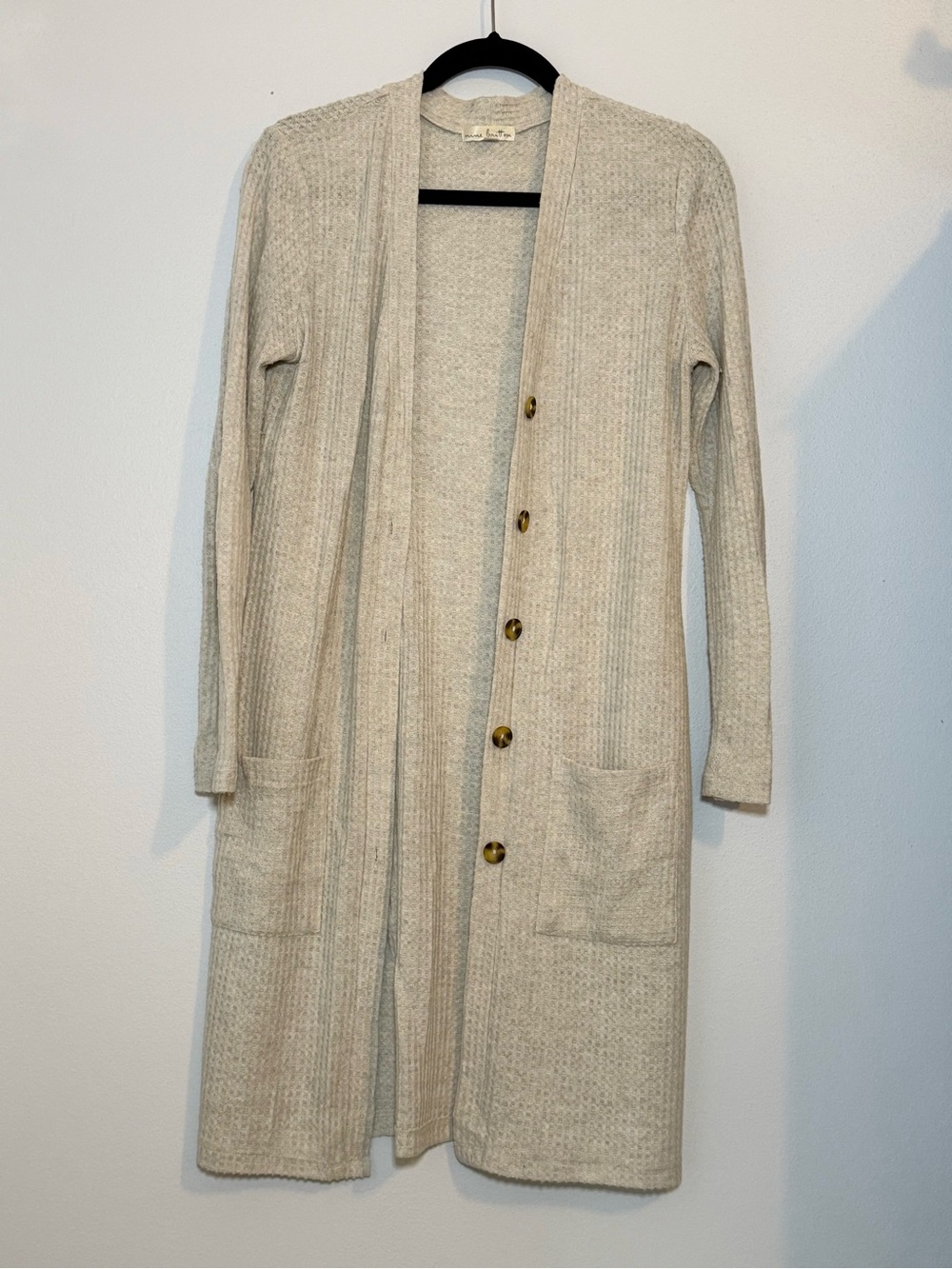 nine britton Long Cream Ribbed Button-Front Cardigan - Picture 1 of 2